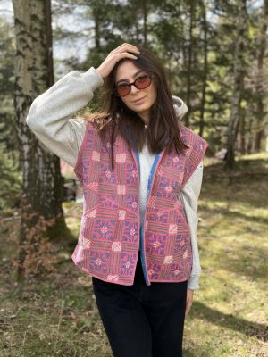 Prošívaná vesta kantha Pink Timber