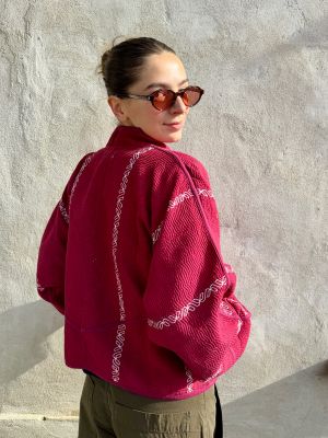 Prošívaná bunda kantha Burgundy