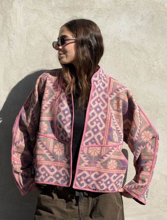Prošívaná bunda kantha Rose Dust Prošívaná bunda kantha Rose Dust